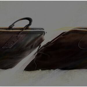 Vintage TOMMY BAHAMA Brown Leather Tan Bamboo Duffel Bag